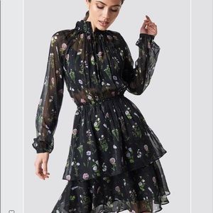 Knee Length Floral High Neck Dress